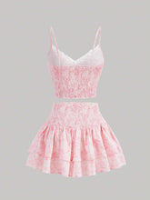 Printed Cami Top And Waist-Shirred Ruffle Hem Skirt Set